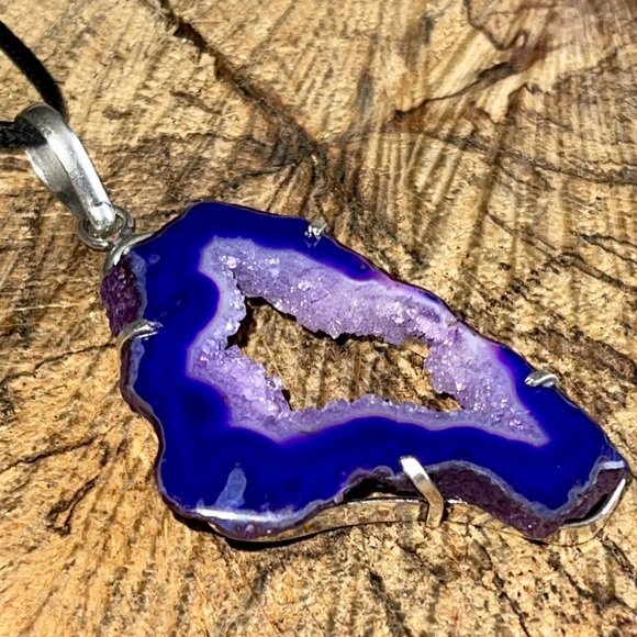 Dyed Purple Solar Agate Pendant 3” - Picture 7 of 10
